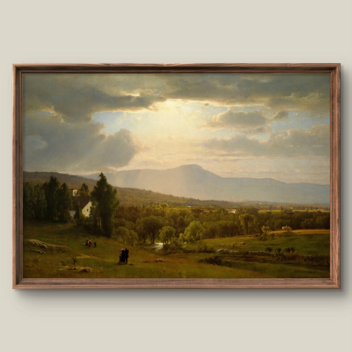 Vintage Summer Valley Landscape with Mountains Antique Painting Print