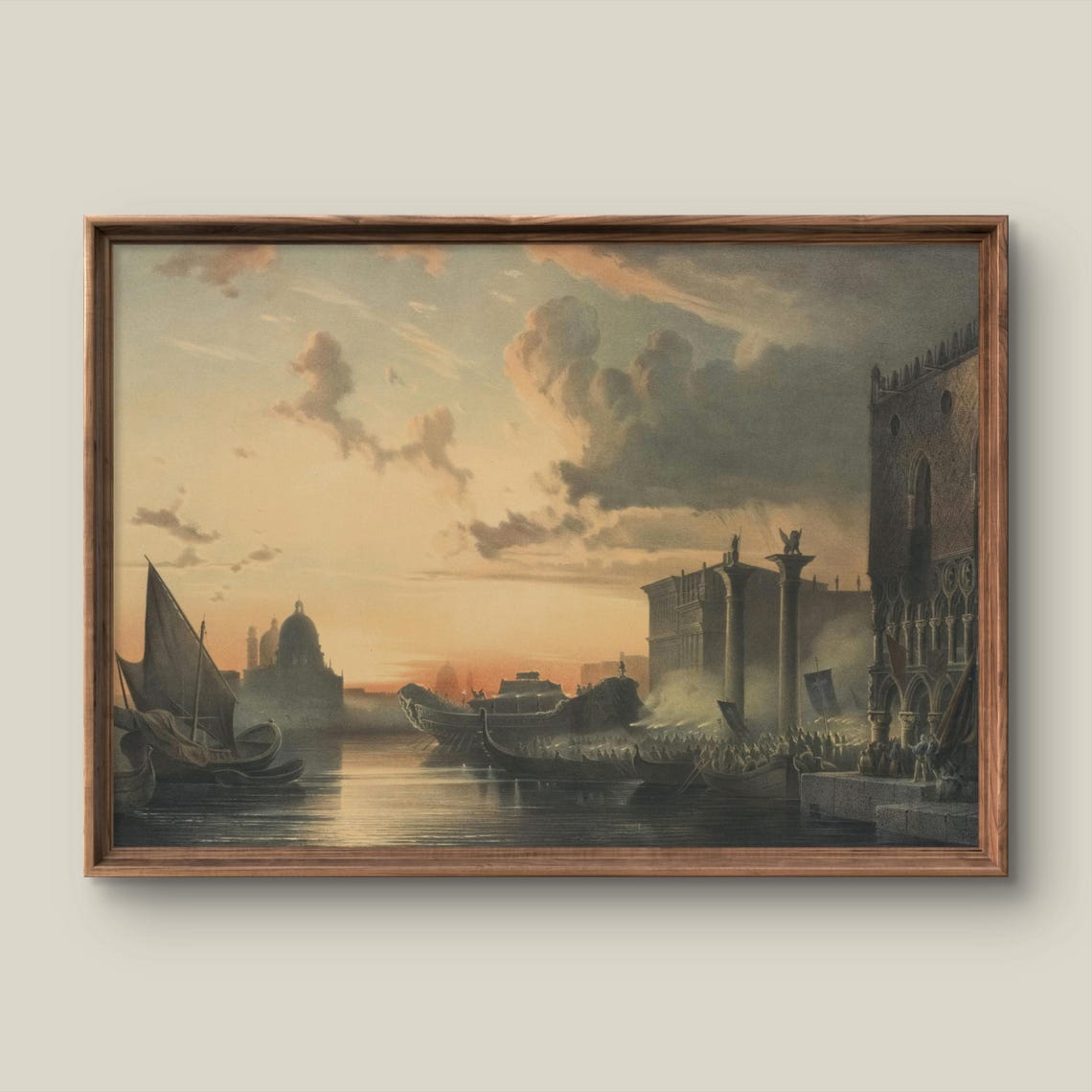 Venice Lagoon Sunset Gondolas Grand Palazzi Vintage Romantic Poster