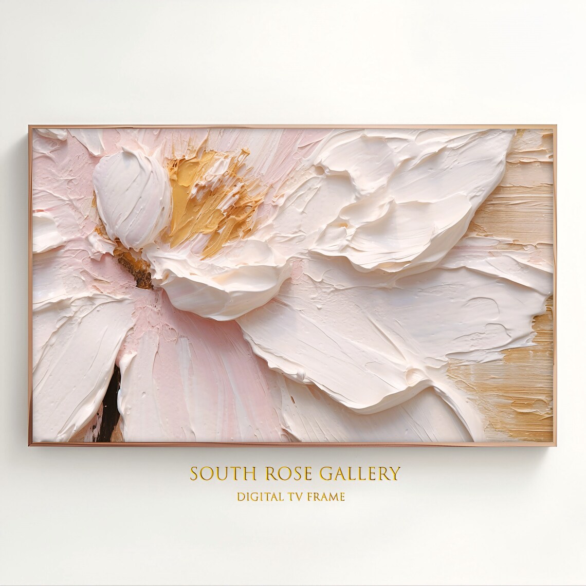 White Peony Petals Impasto Texture Macro Floral Abstract Art Poster