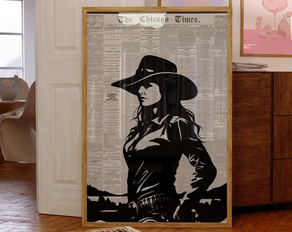 Cowgirl Artwestern Art Printwild West Arttrendy Wall Arttrendy Newspaper Posterspreppy Posterscowgirl Printwestern Wall Artretro Art