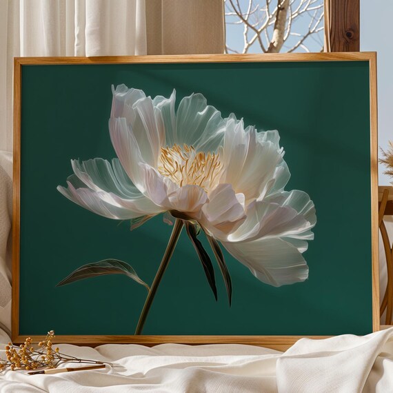 White Peony Wall Art Floral Painting Botanical Print Lush Modern Flower