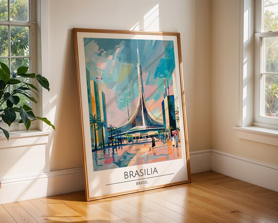 Braslia Wall Art Brazil Travel Poster Print Iconic Cathedral Architecture Retro South America Decor Bold City