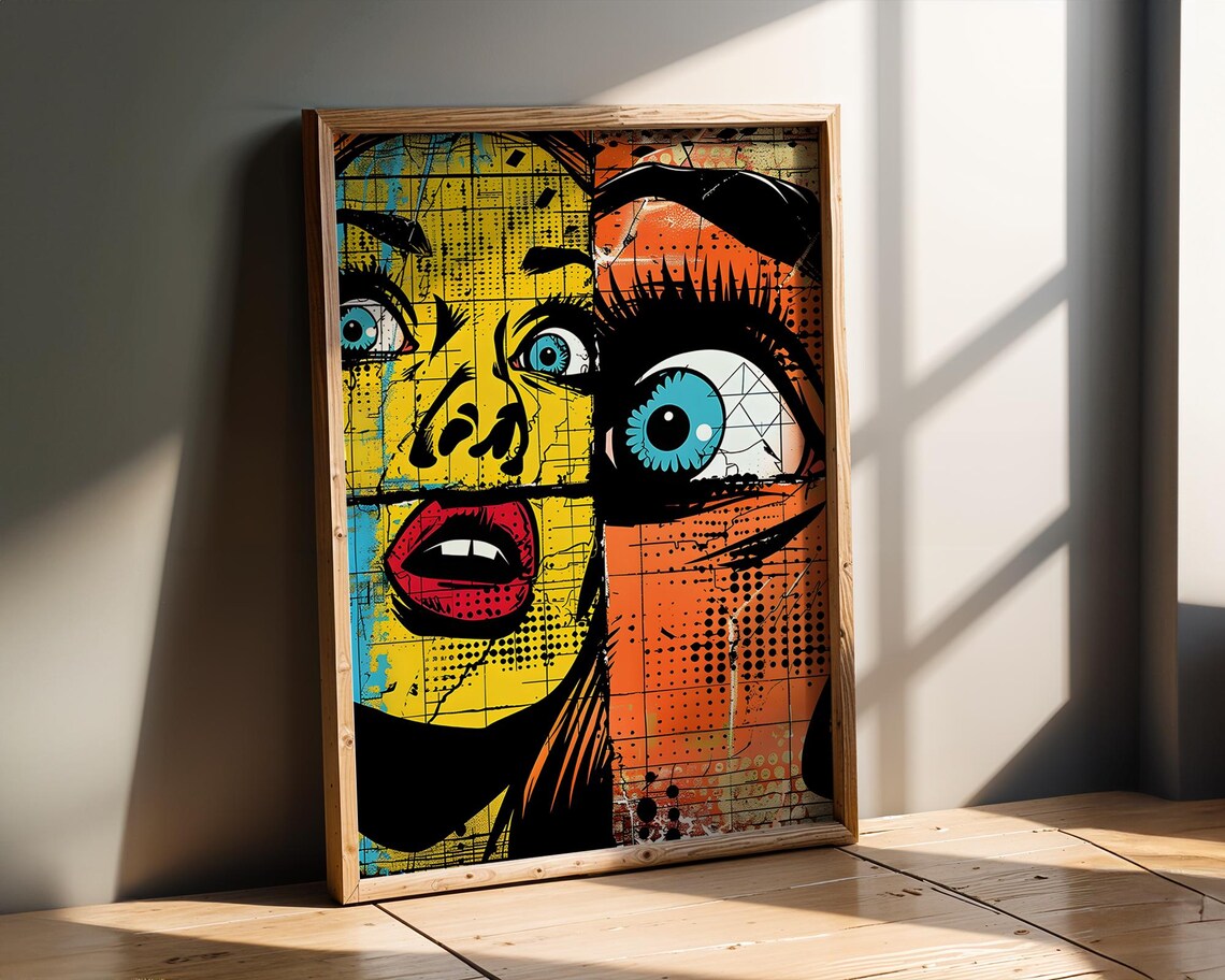 Pop Art Comic Face Poster, Bold Graphic Print