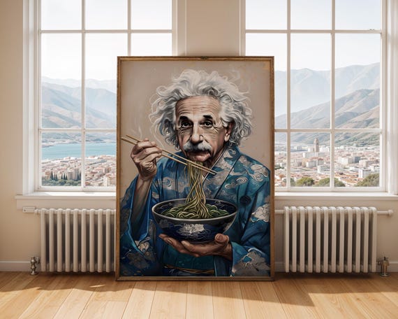 Funny Einstein Ramen Art Quirky Science Gift Stem Wall For Nerdy Decor Atomic Kimono Portrait Genius Noodle Bowl Poster