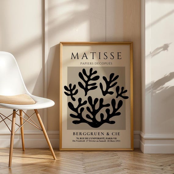 Black Coral Cutout Print Matisse Inspired Abstract Wall Art Modern Botanical Poster Minimal French Exhibition Style Artwork Office