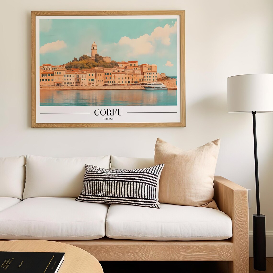 Corfu Greece Seafront Old Town Harbor Yacht View Travel Poster