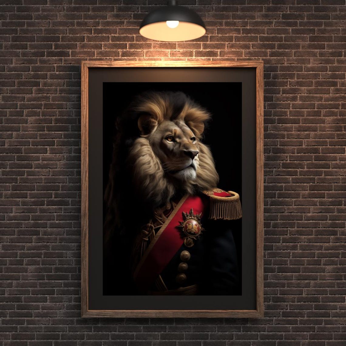 Lion Officer Dark Military Uniform Dramatic Animal Portrait Poster