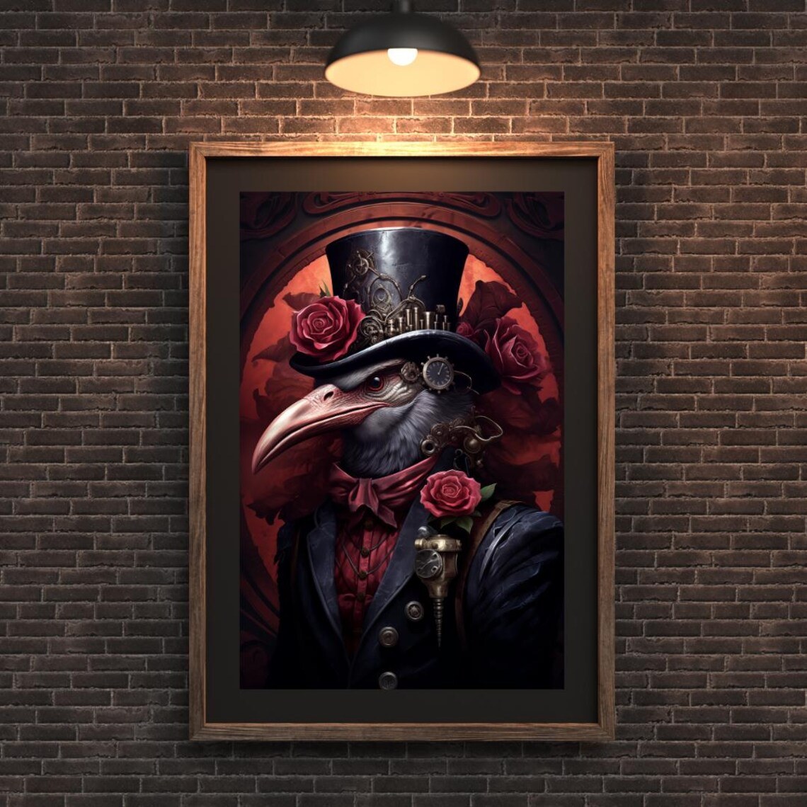 Steampunk Vulture With Roses, Gothic Fantasy Art Print