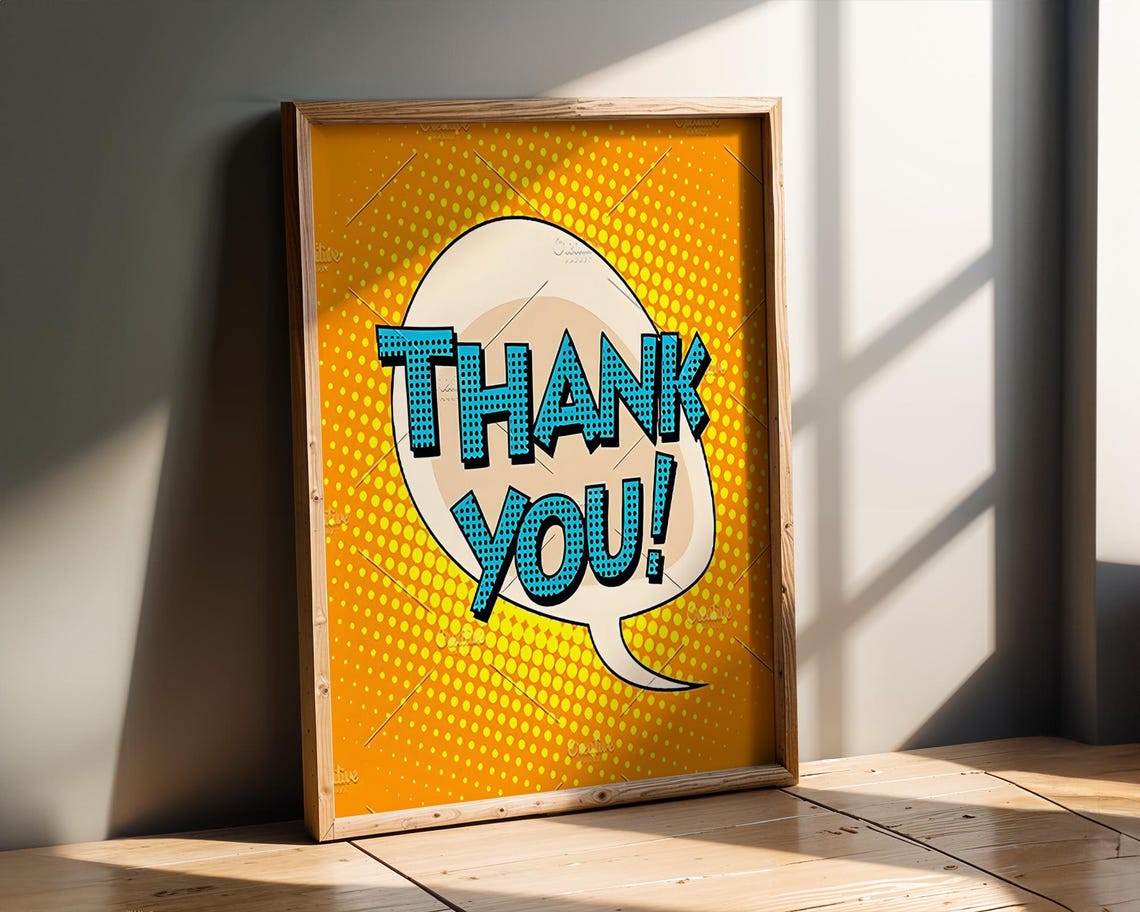 Thank You Comic Book Speech Bubble Retro Pop Art Poster Orange