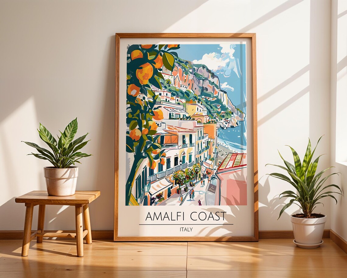 Amalfi Coast Italy Lemon Grove Cliffside Village Scene Art Poster