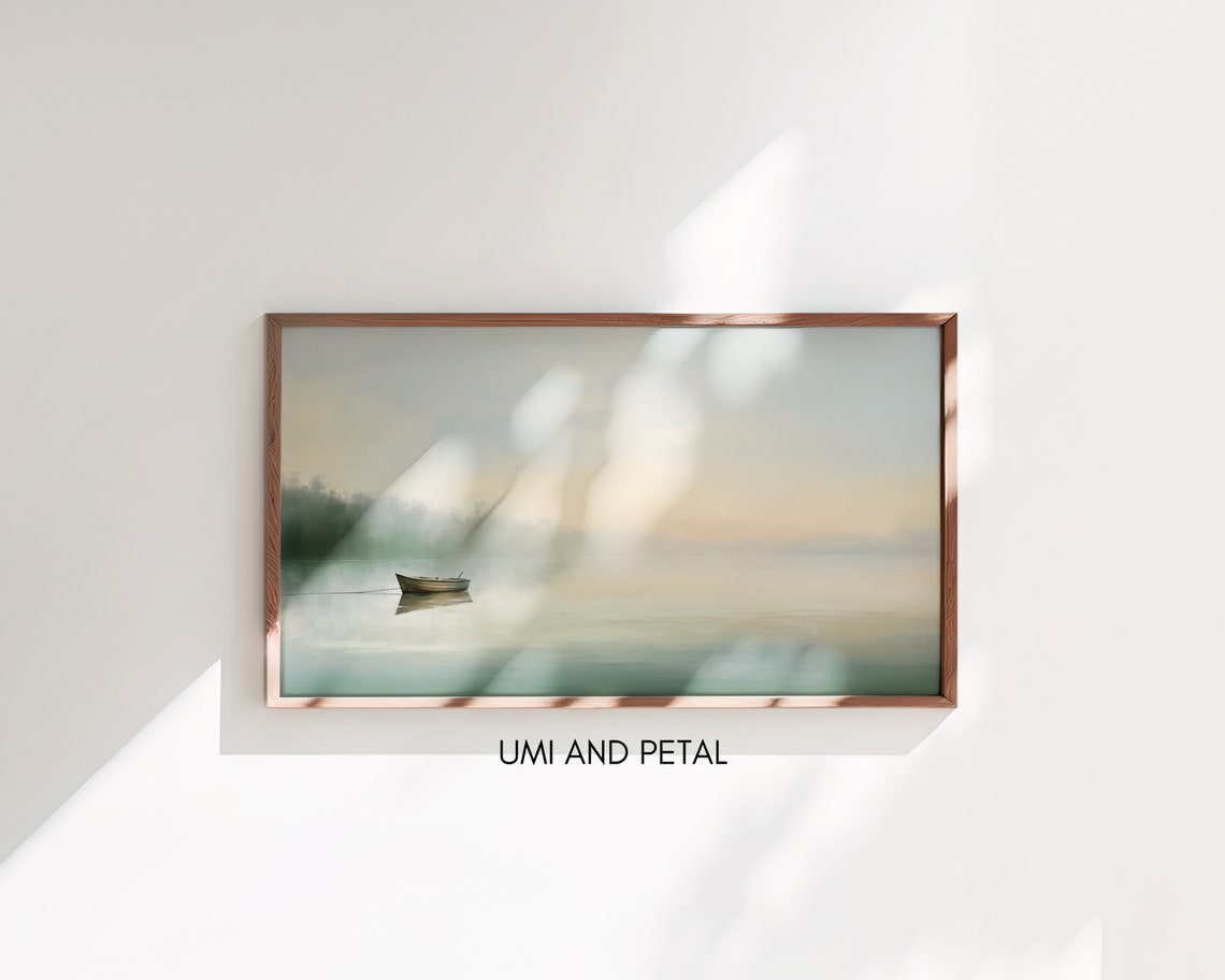 Abstract Lake Boat Landscape Frame Tv Art Instant Still Nature Tv Art Pastel Colour Art Summer Tv Art Vintage - Image 3