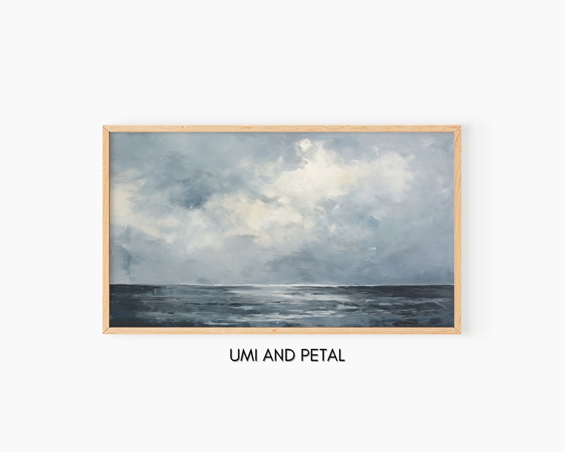 Dramatic Cloudy Ocean Sky Moody Gray Seascape Oil Painting Poster