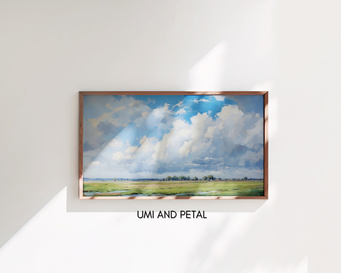 Summer Meadow White Cumulus Clouds Big Blue Sky Countryside Poster - Image 3