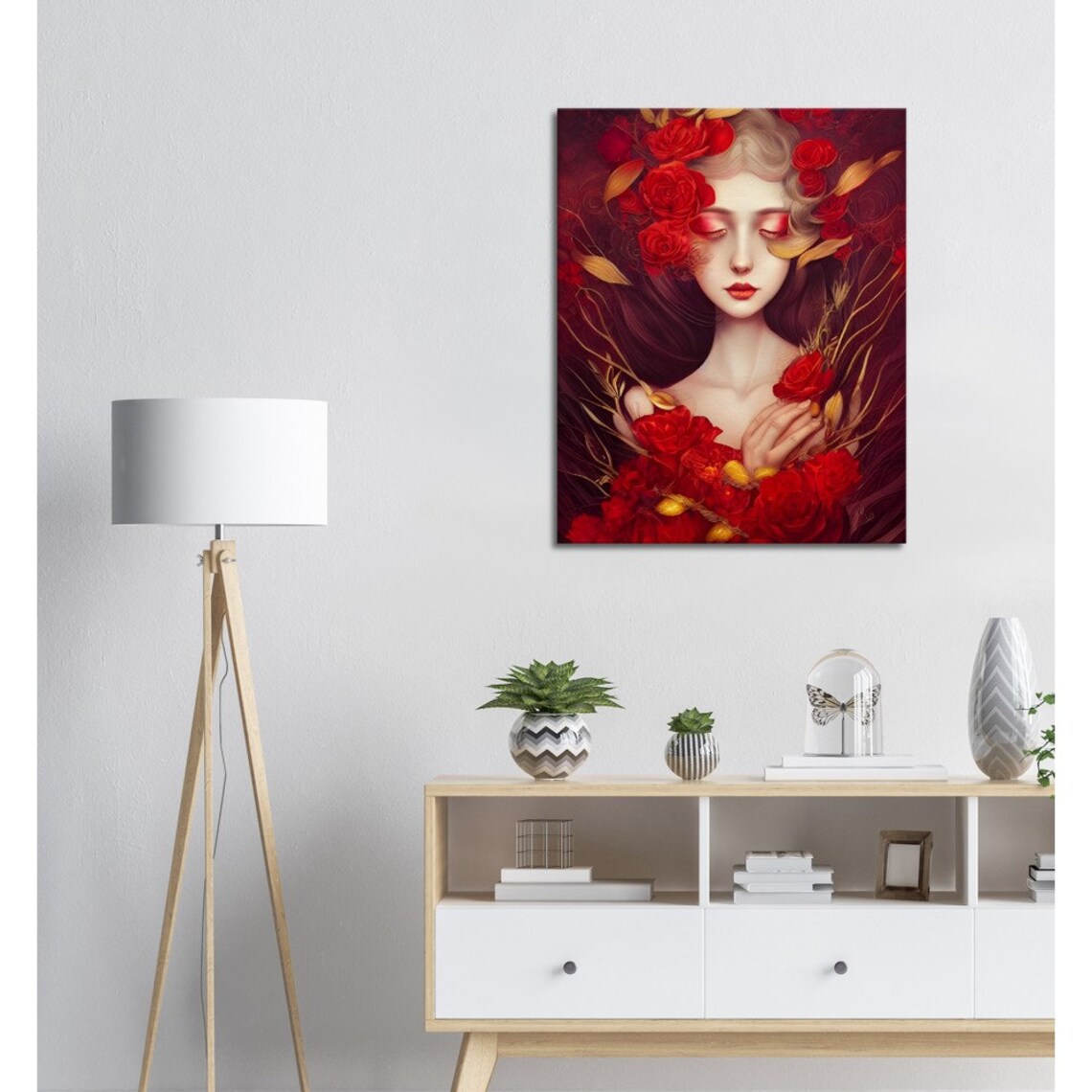 Dark Red Rose Goddess Portrait Passion Floral Fantasy Art Poster - Image 3