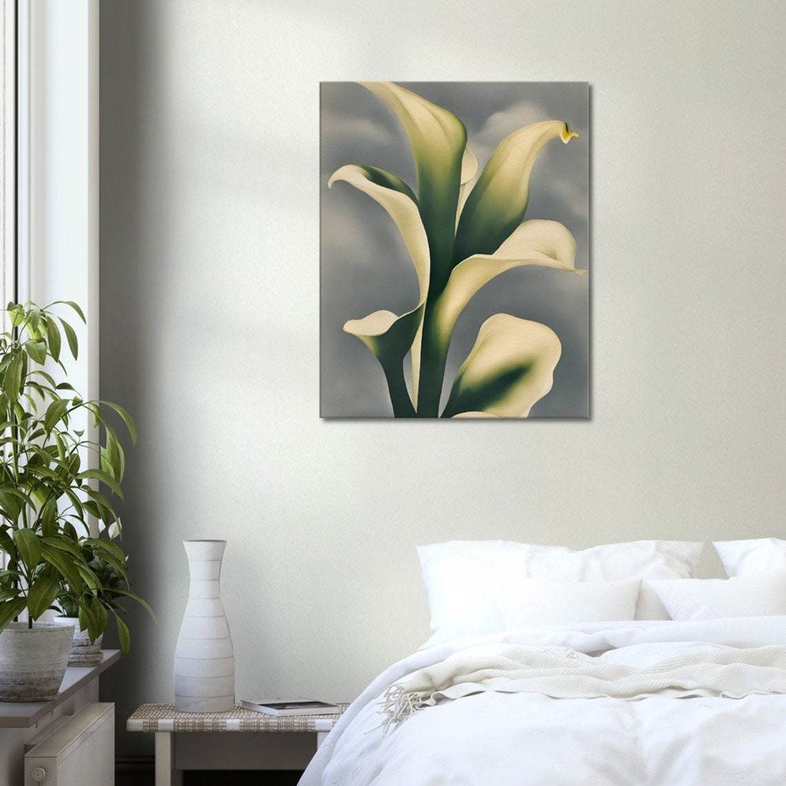 Cream Calla Lilies Gray Minimal Modern Botanical Flower Art Poster - Image 3