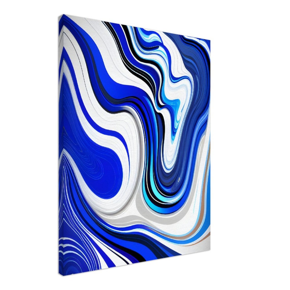 Blue White Marble Swirl Abstract Fluid Acrylic Modern Art Poster - Image 2