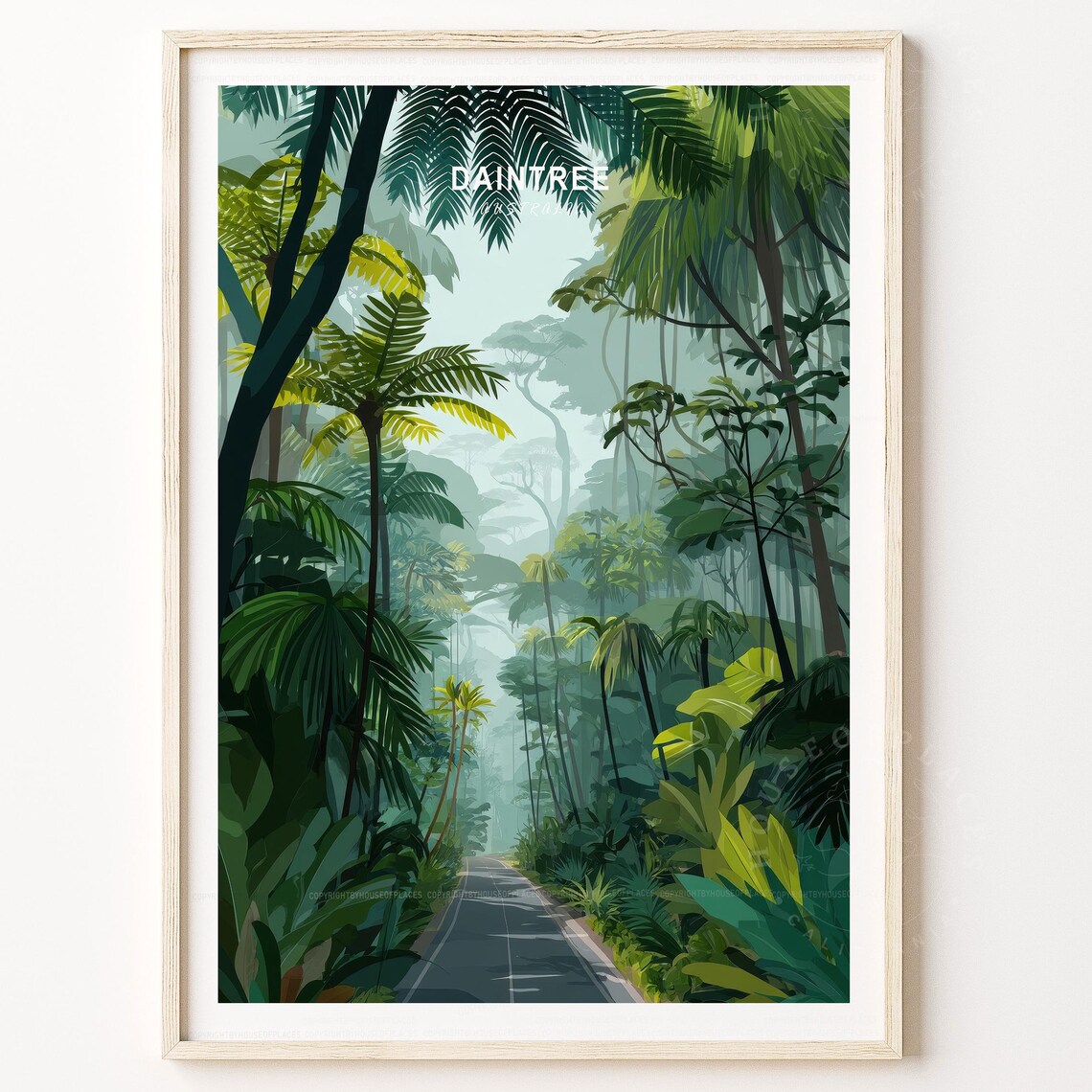 Daintree Australia Misty Rainforest Canopy Retro Travel Poster