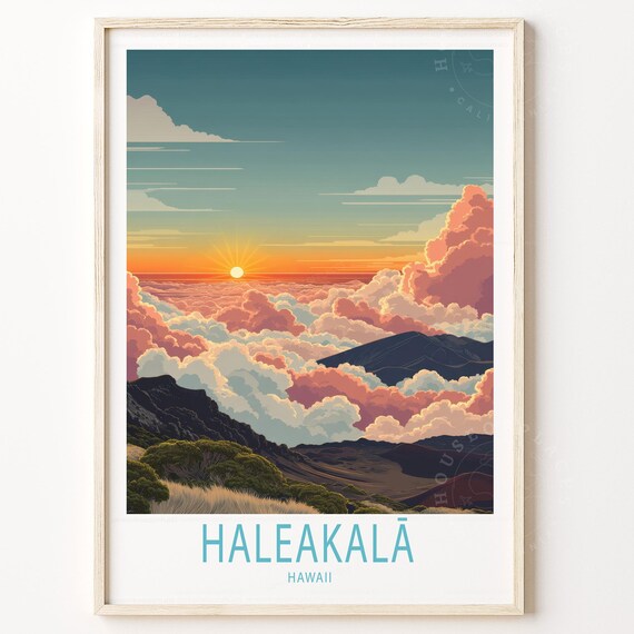 Haleakala Hawaii Sunrise Clouds Volcano Summit Travel Poster