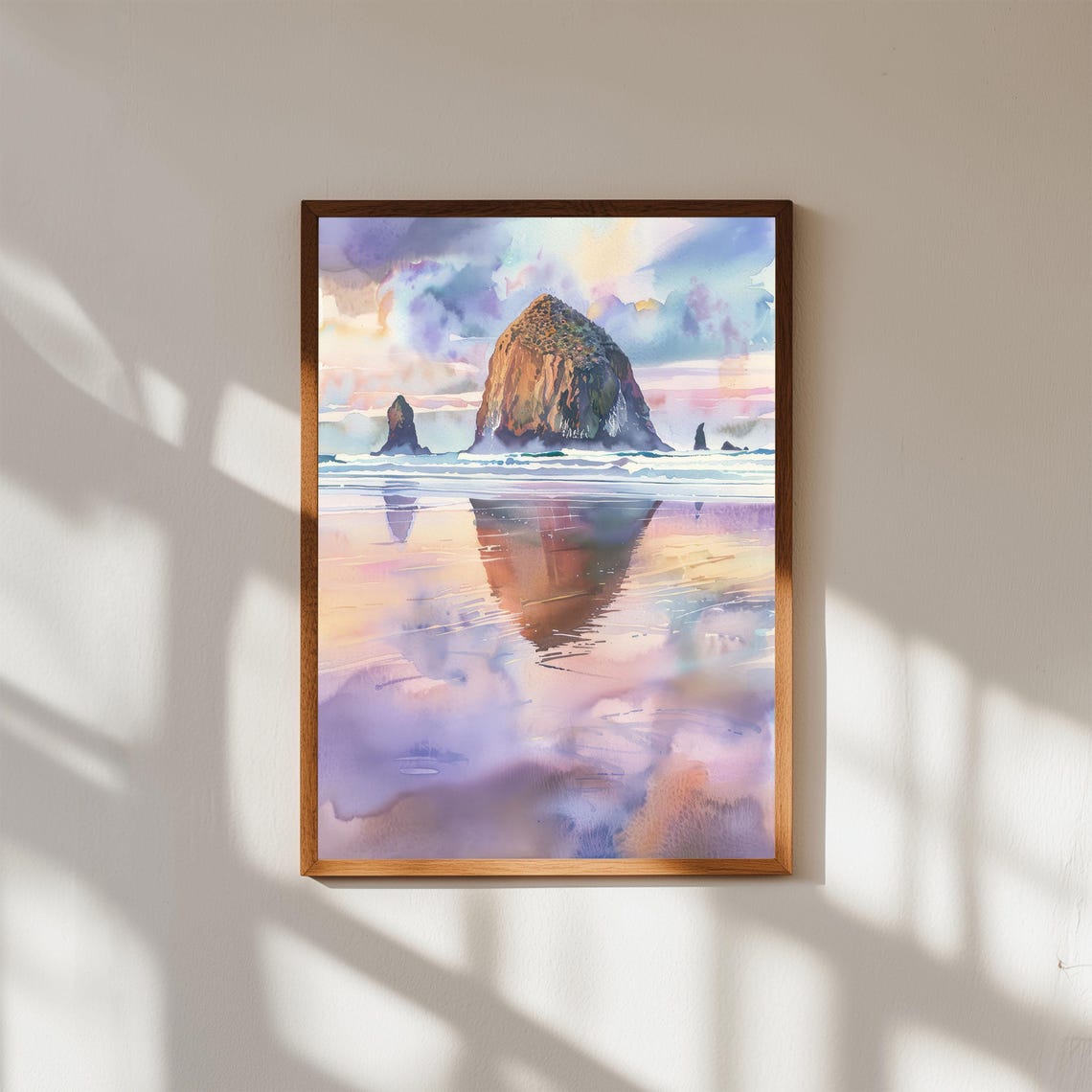 Cannon Beach Haystack Rock Sunset Watercolor Oregon Coast Poster