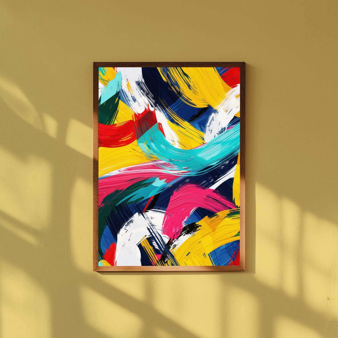 Bold Yellow Pink Teal Brushstroke Colorful Abstract Art Print