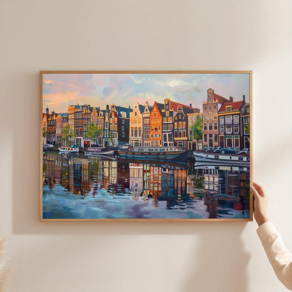 Amsterdam Canal Night Print Dutch Cityscape European Architecture