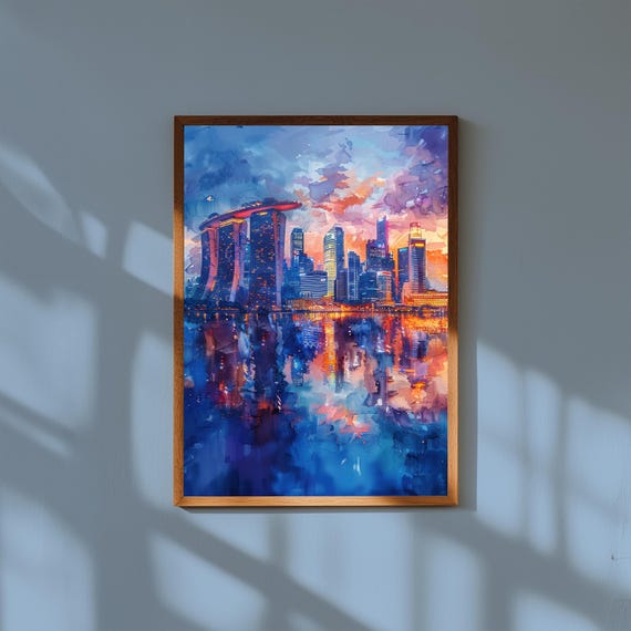 Marina Bay Sands Watercolor Painting Singapore Skyline Art Print