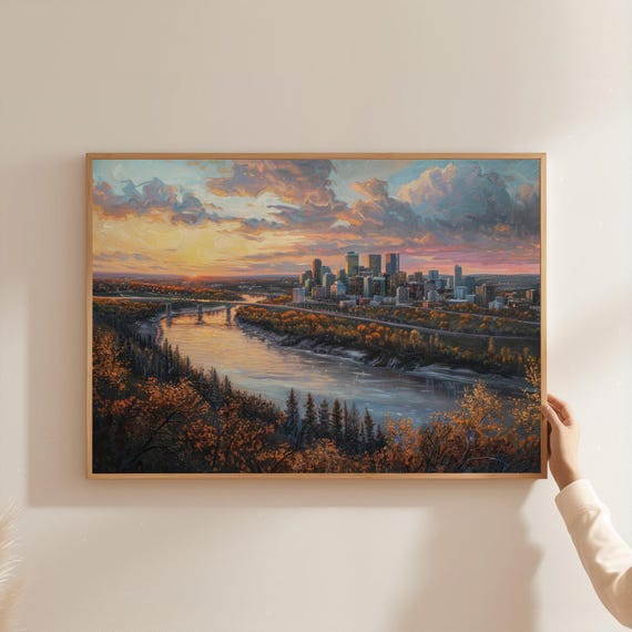 Edmonton Skyline Sunset Canvas Print Alberta River Valley Wall Art