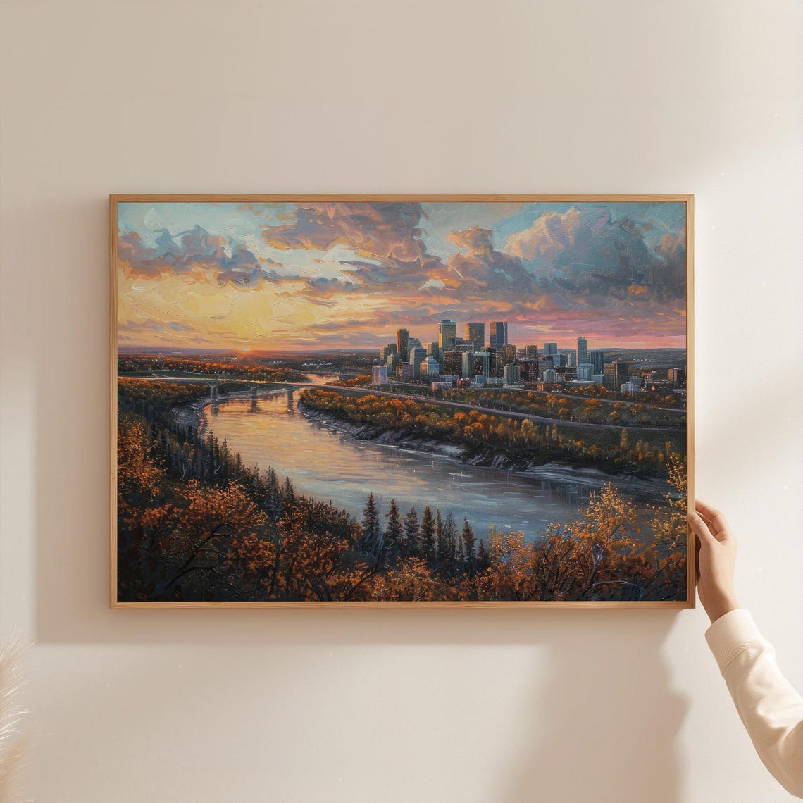 Edmonton Skyline Sunset Canvas Print Alberta River Valley Wall Art