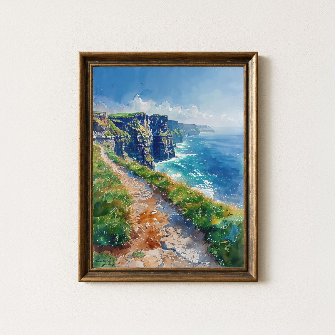 Cliffs of Moher Ireland Watercolor Painting Coastal Cliffs Poster