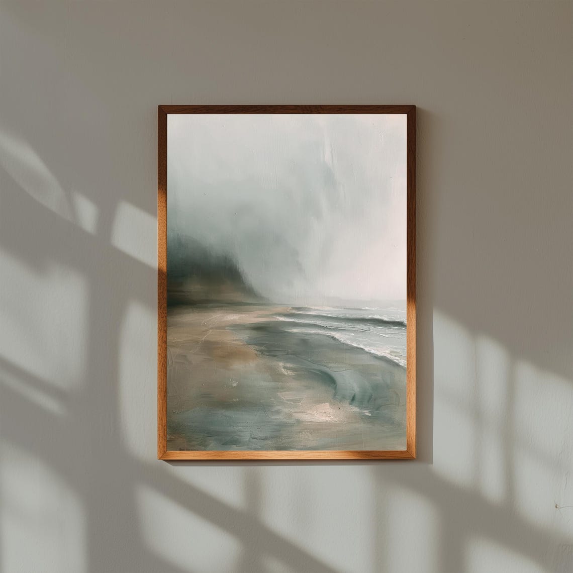 Foggy Beach Morning Abstract Ocean Waves Muted Coastal Scene Art Print