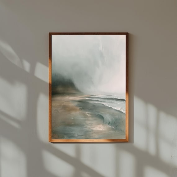 Foggy Beach Morning Abstract Ocean Waves Muted Coastal Scene Art Print