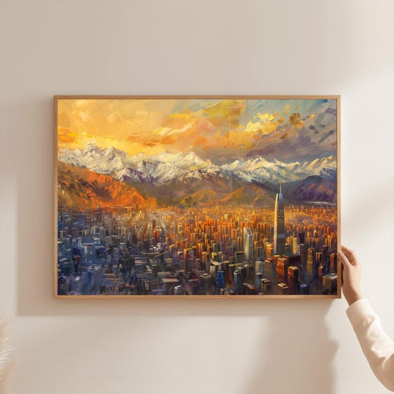 Santiago Chile Cityscape Art Print Andes Mountains Sunset South America Home Decor