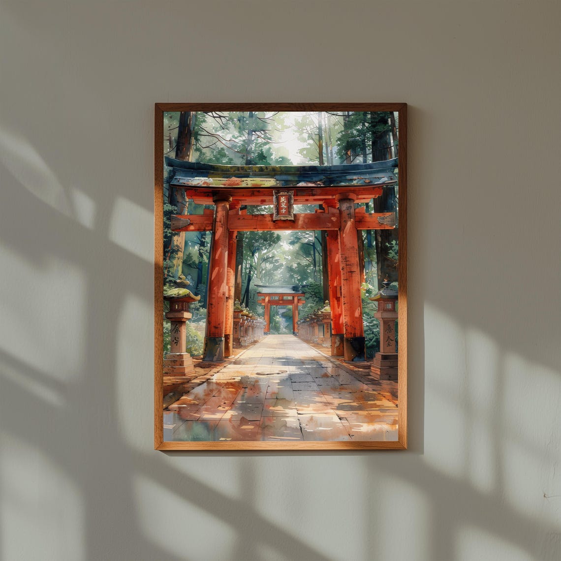 Meiji Shrine Torii Gate Forest Path Tokyo Japan Watercolor Poster
