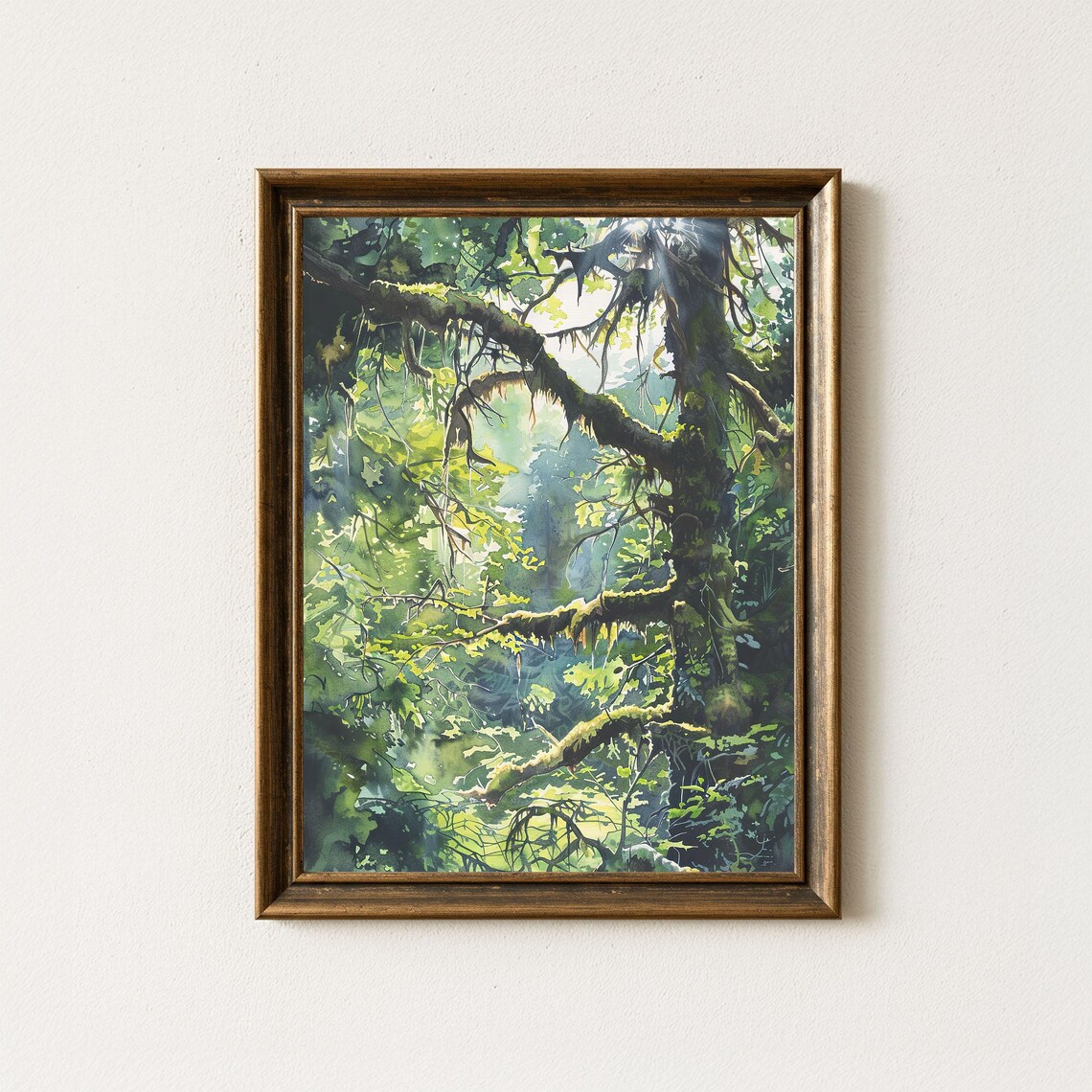 Hoh Rainforest Watercolor Print, Pacific Northwest Forest