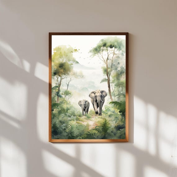 Elephant Family Watercolor Print Safari Jungle Nursery Art