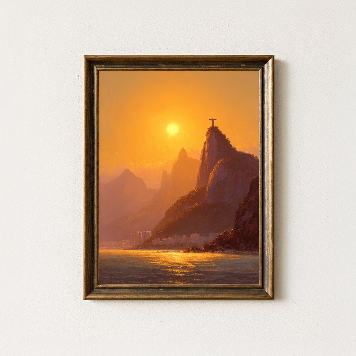 Christ The Redeemer Rio De Janeiro Golden Sunset Painting Poster