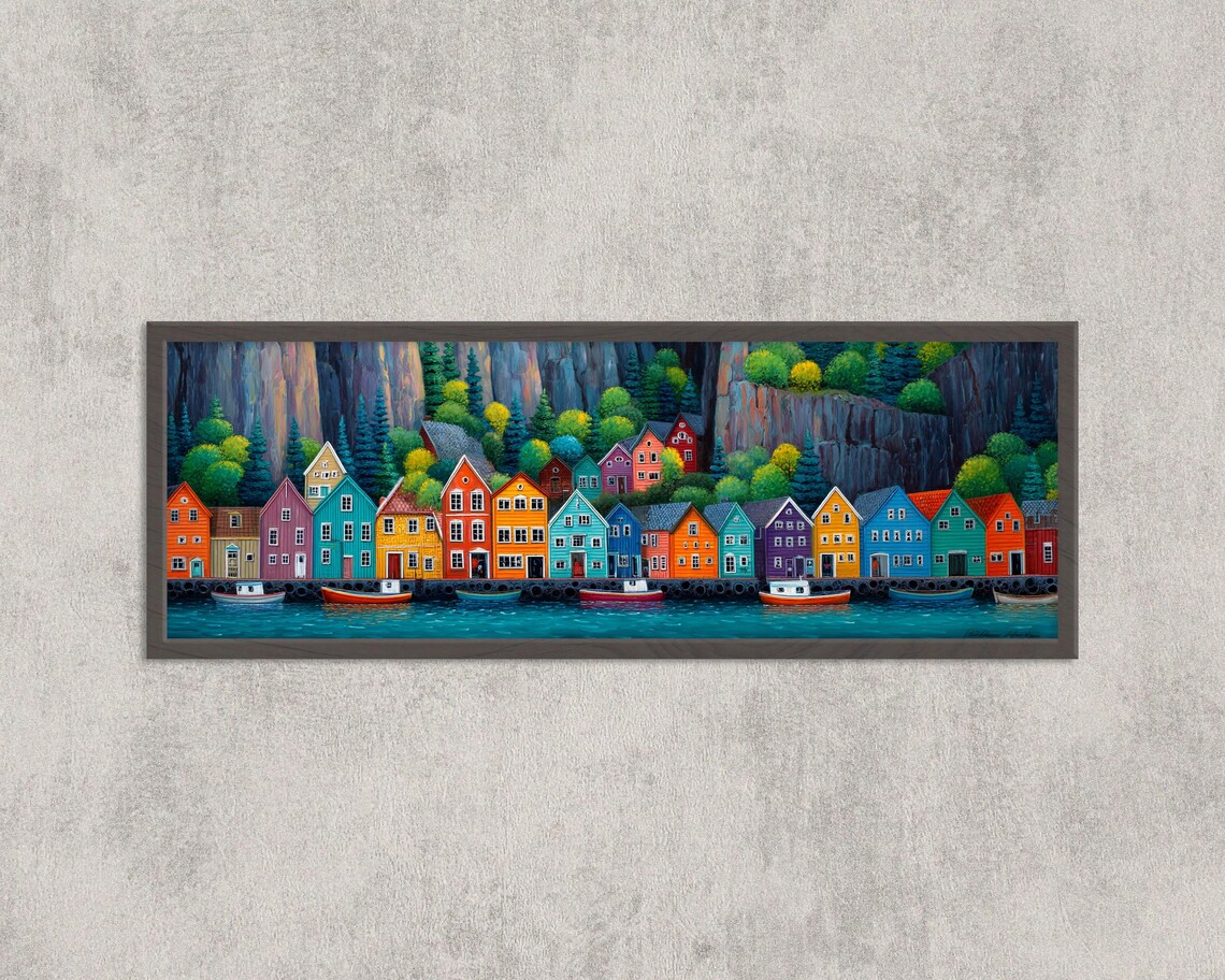 Norwegian Fjord Village Colorful Scandinavian Houses Art Print