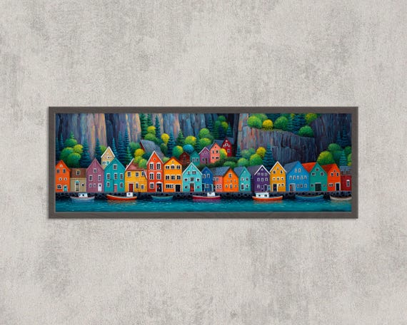 Norwegian Fjord Village Colorful Scandinavian Houses Art Print