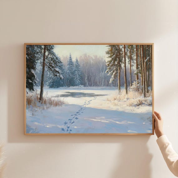 Winter Forest Landscape Print Nordic Cabin Wall Art Framed Option