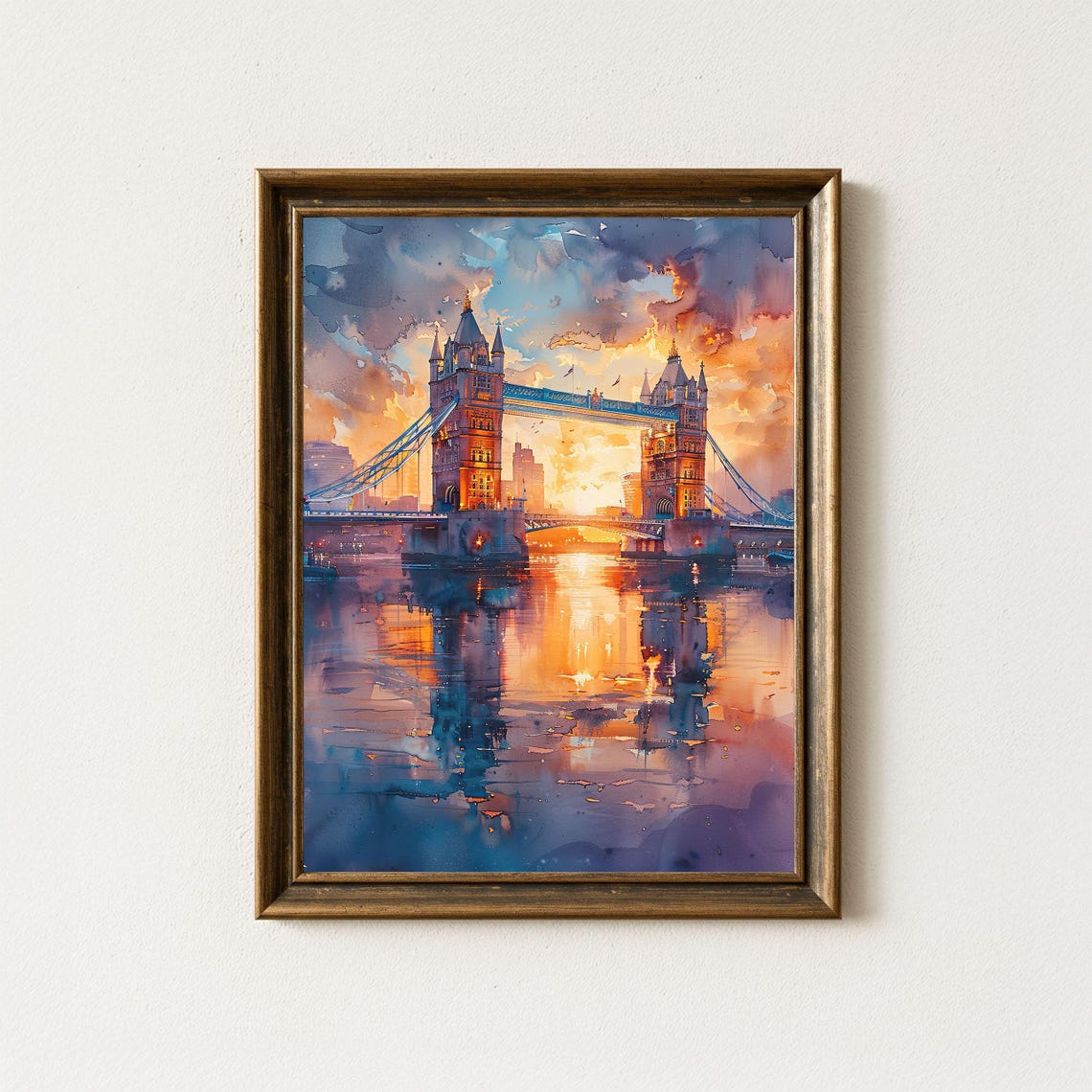 Tower Bridge London Sunset Watercolor Landmark Painting Print