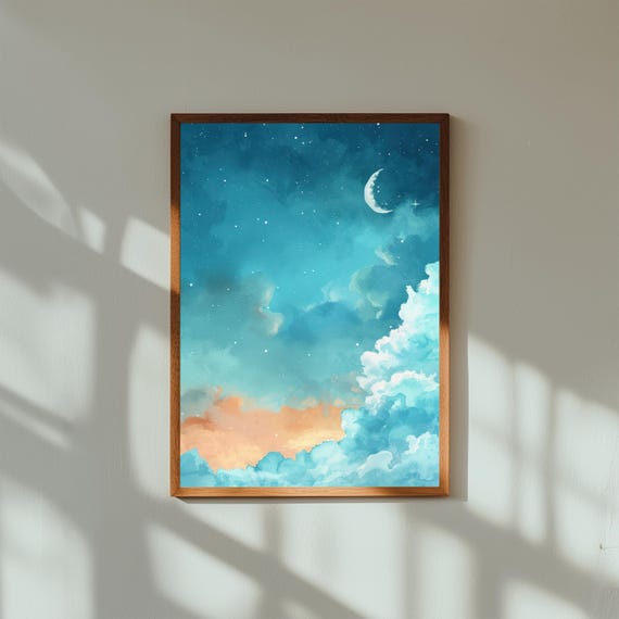 Dreamy Sky Watercolor Print Pastel Cloud Art Nursery Decor
