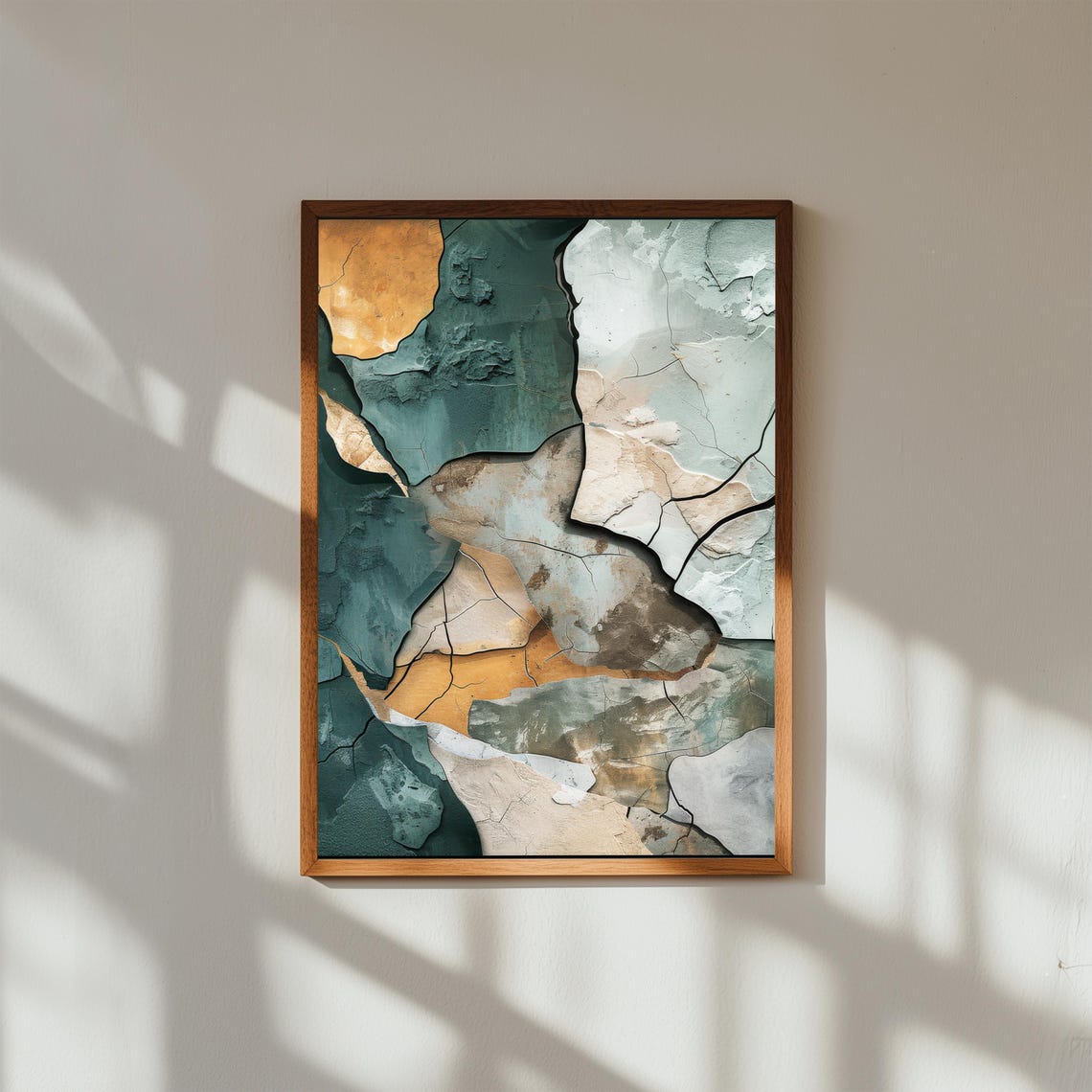 Emerald Green Abstract Art Print Cracked Stone Texture Modern Earthy