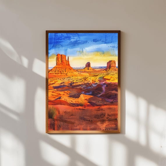 Monument Valley Watercolor Print Southwest Desert Landscape Art