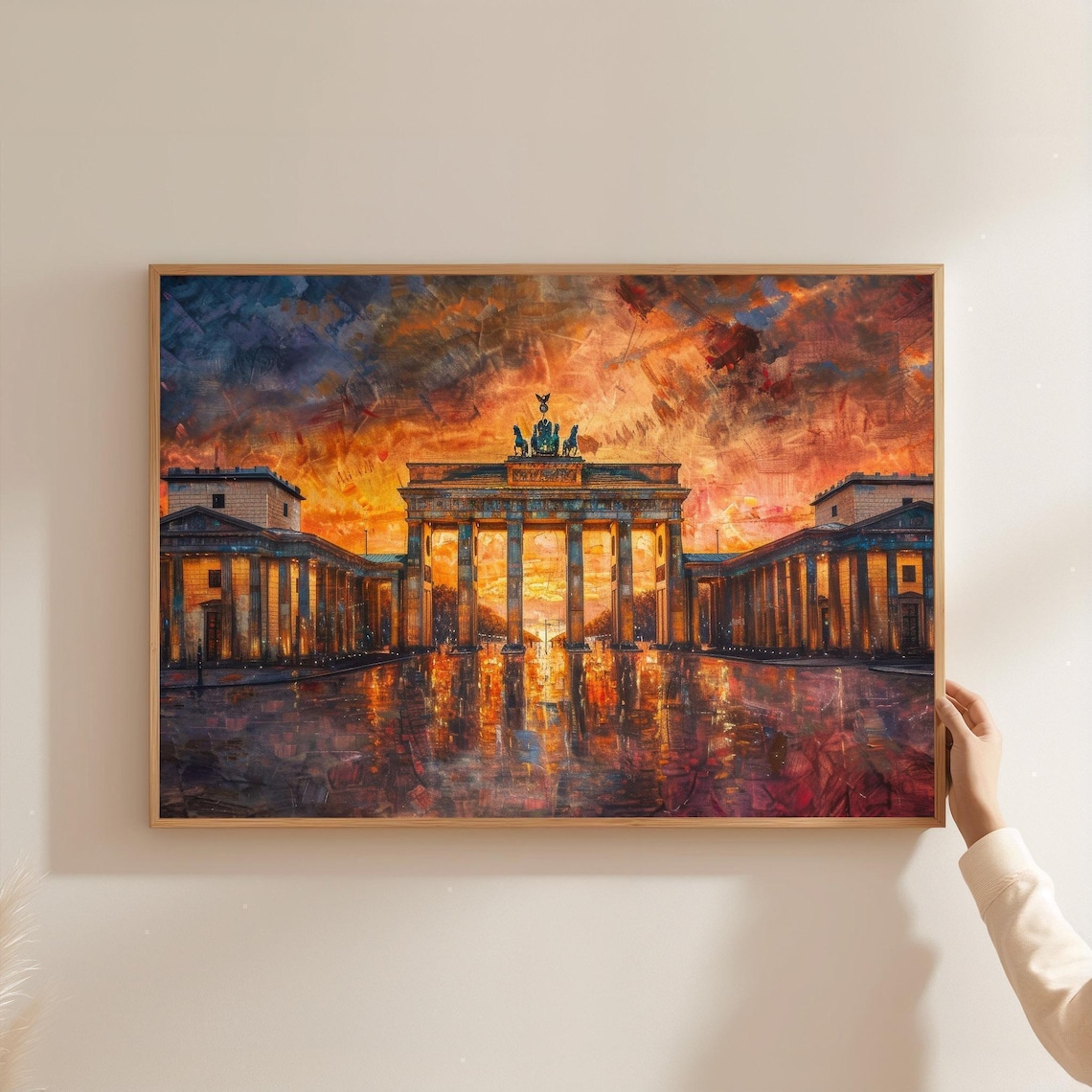 Iconic Brandenburg Gate Berlin Sunset Oil Painting Landmark Poster