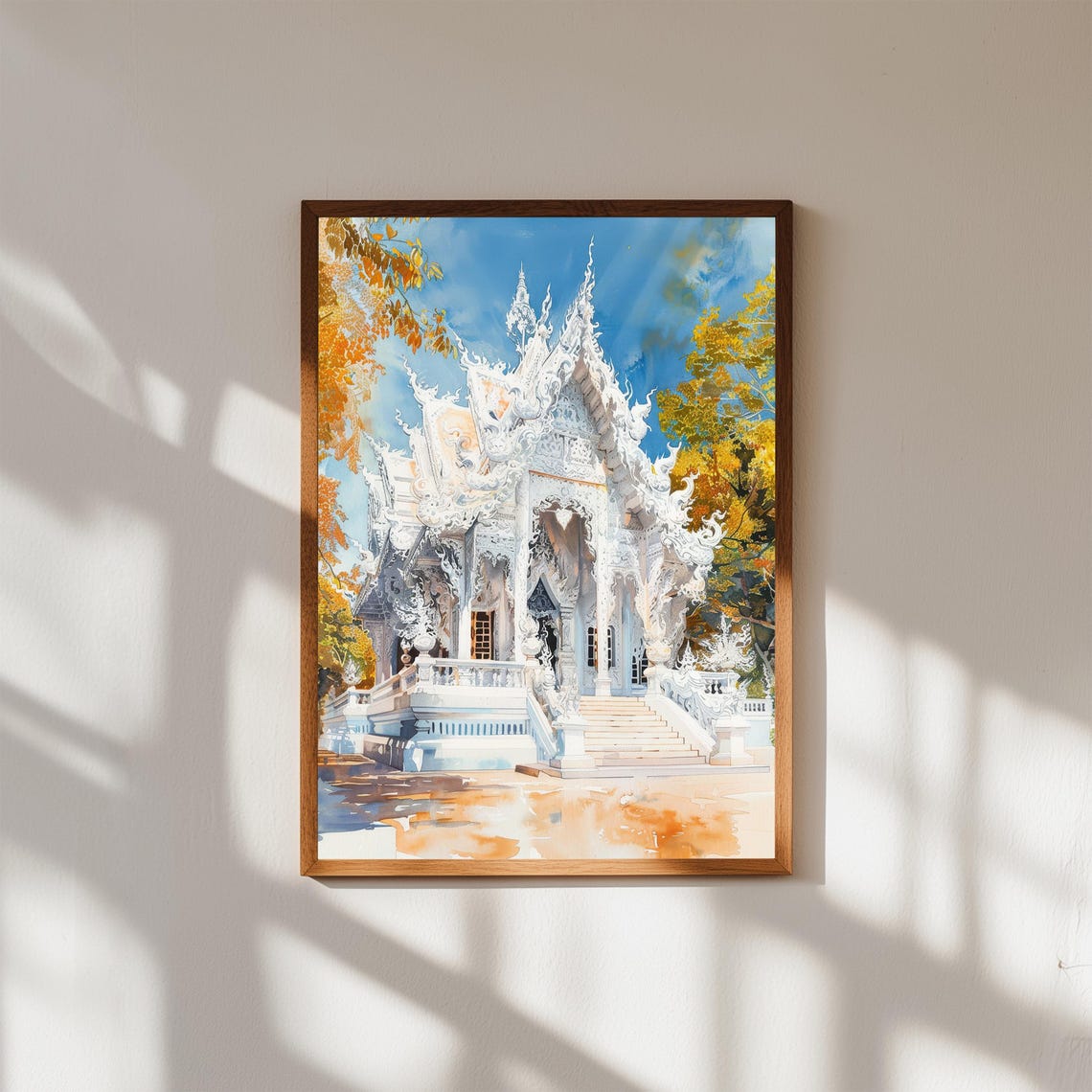 Wat Rong Khun White Temple Thailand Chiang Rai Watercolor Poster