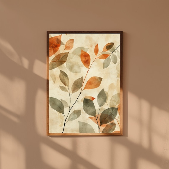 Translucent Autumn Leaves Botanical Watercolor Minimal Wall Print