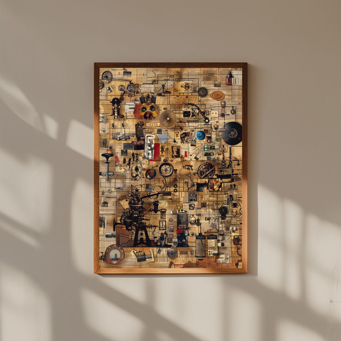 Steampunk Machinery Vintage Blueprint Collage Abstract Art Print