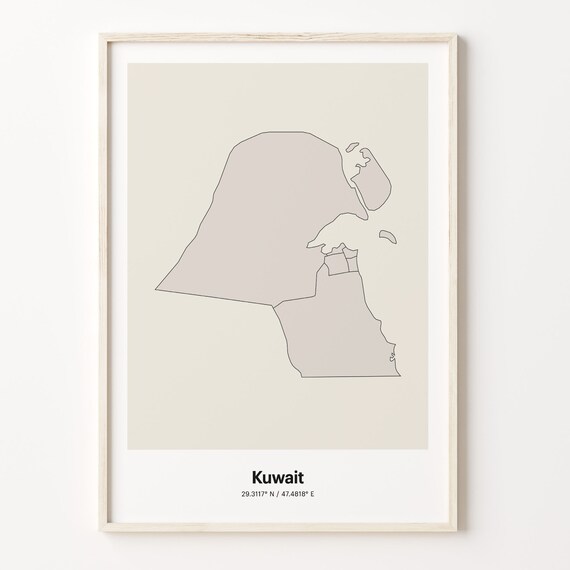 Kuwait Minimalist Country Outline Map Line Art Gift Decor Poster