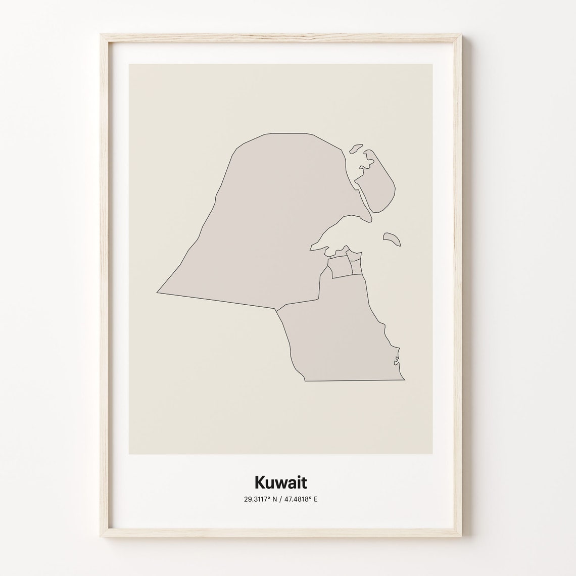 Kuwait Minimalist Country Outline Map Line Art Gift Decor Poster