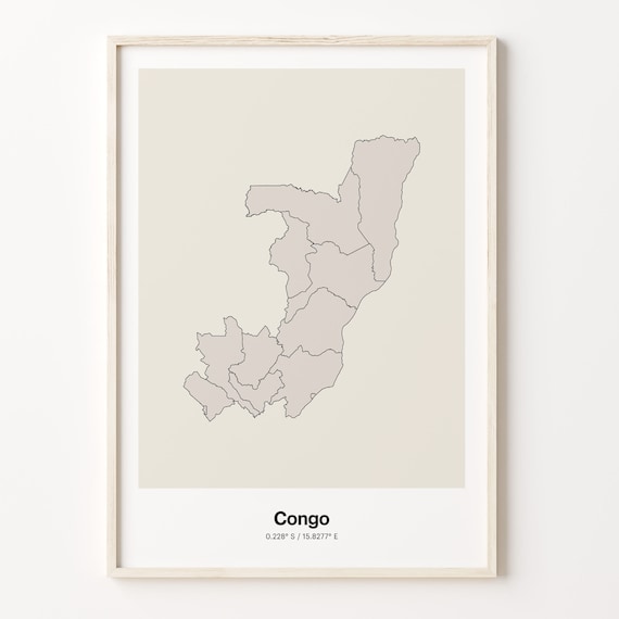 Congo Minimalist Country Outline Map Beige Coordinate Line Art Poster